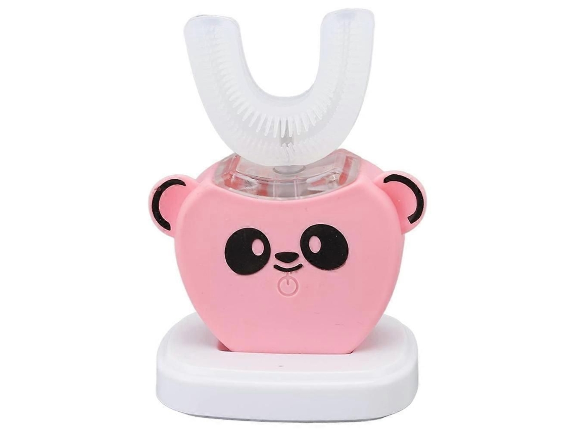 Cepillo de dientes eléctrico GOKOCO con forma de U y diseño de panda de dibujos animados para niños, con cerdas de silicona y pasta de dientes incluida.