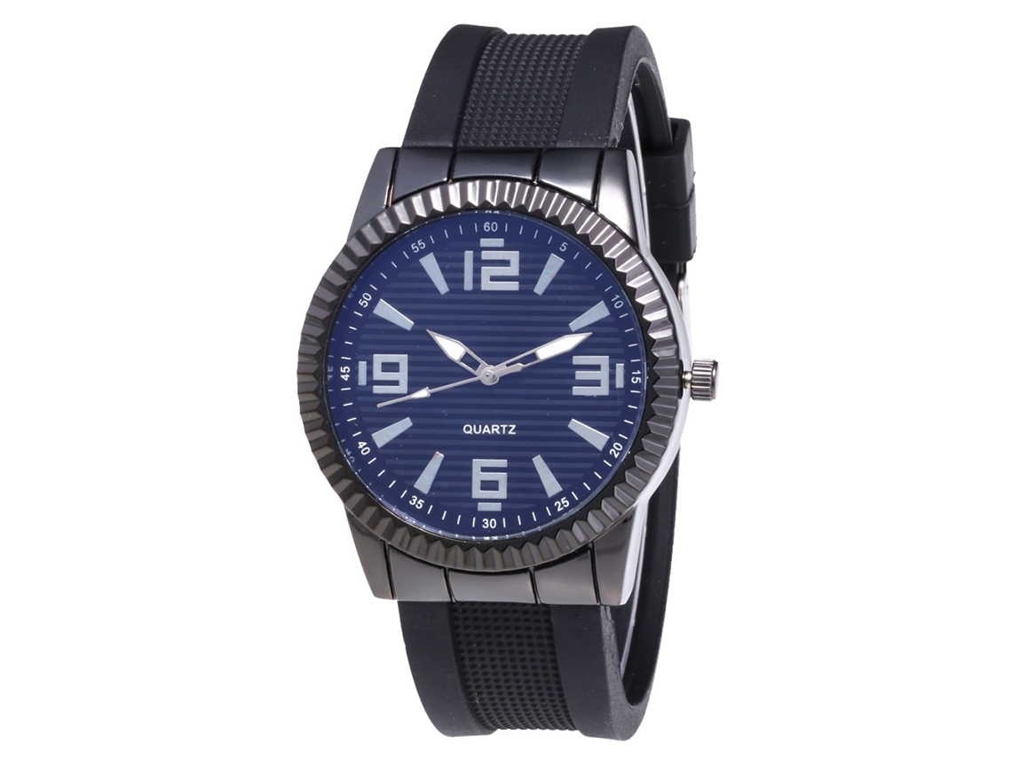 Reloj De Pulsera Analógico, De Aleación, De Cuarzo, Para Parejas, Negro Y Azul Con Correa De Cuero.