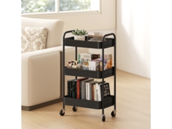 Carrito de servicio de acero con ruedas, 3 estantes perforados, 45x30,6x79cm, negro