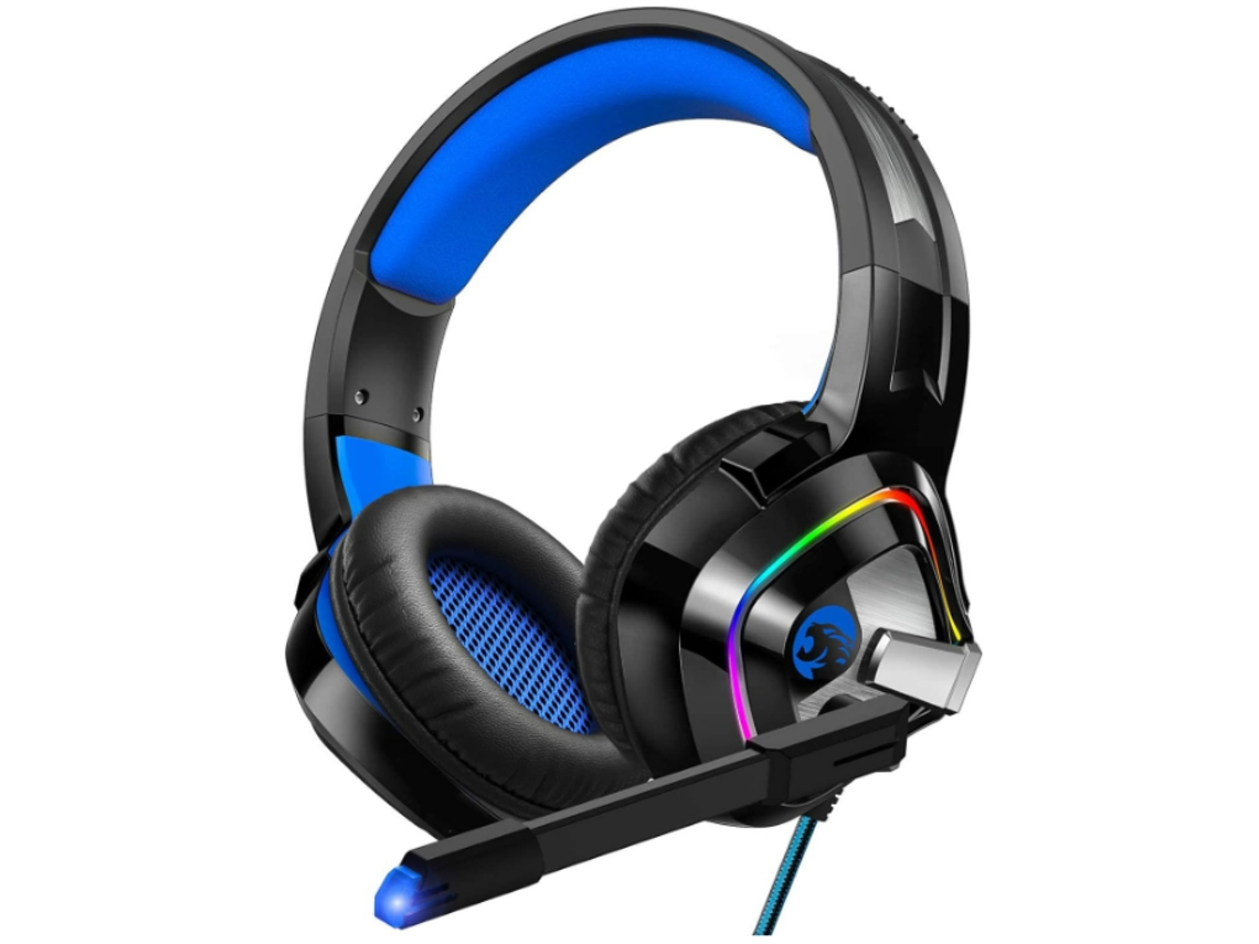 Auriculares para juegos para PS4 y PC con micrófono, cancelación de ruido, iluminación RGB, sonido estéreo envolvente, color azul.