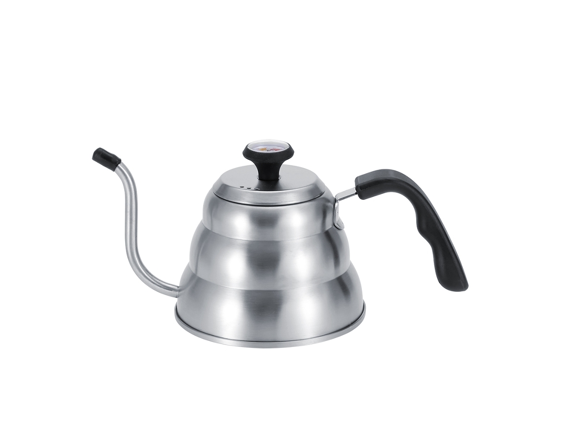 Cafetera y tetera de acero inoxidable con pie de ganso de 1 l con termómetro integrado.