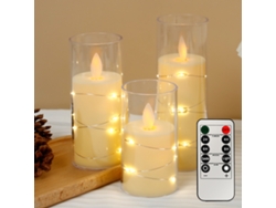 Velas LED parpadeantes sin llama a pilas con temporizador remoto, juego de 3 (blancas)