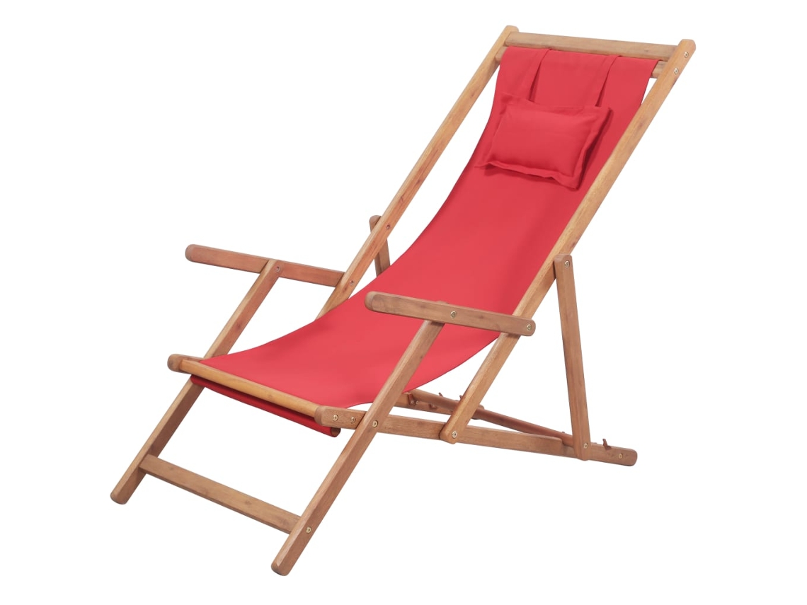 Silla de playa plegable roja con estructura de madera DKD Home Decor