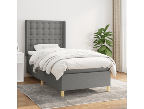 vidaXL Cama con somier y colchón 90x190 cm tela gris oscuro