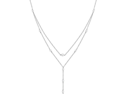 Collar Triple Cadena Larga De Plata Esterlina S925 Para Mujer Con Extensor Y Caja De Regalo Perla Capa