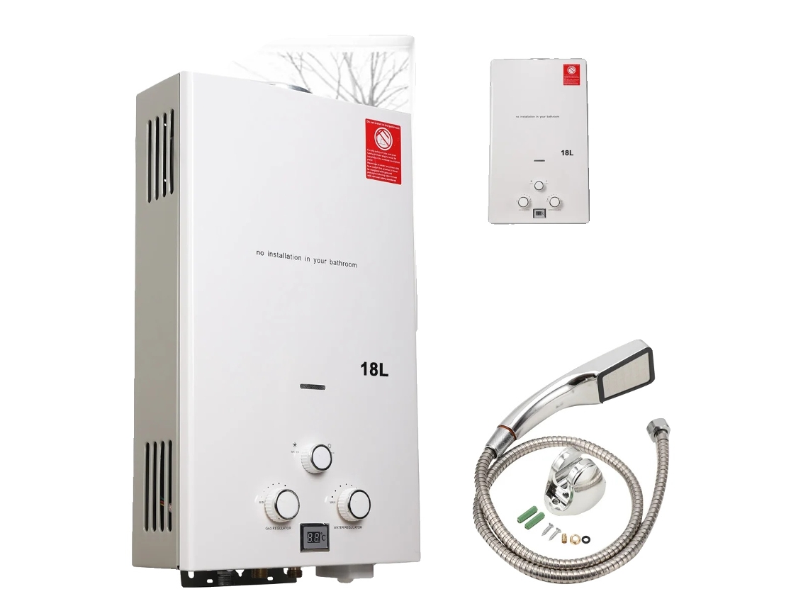Calentador de agua a gas, diseño sin tanque, hasta 18 litros por minuto, blanco A, 12 L, 24 kW, OEM