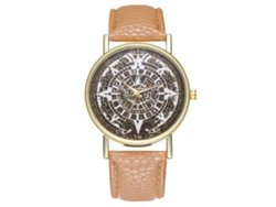Reloj De Pulsera De Cuarzo Con Dial Redondo Y Correa De Pu Moda (beige)