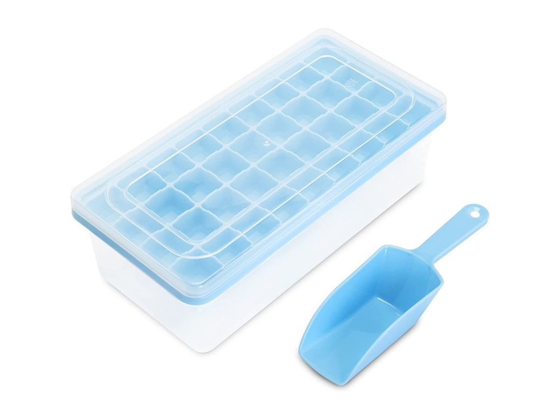 Bandeja De Silicona 3 En 1 Para Cubitos De Hielo Con Tapa, Vaso Y Cuchara Para 96 Cubitos Pequeños.