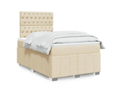 Cama Box Spring Con Colchón Tela Color Crema 120x200 Cm