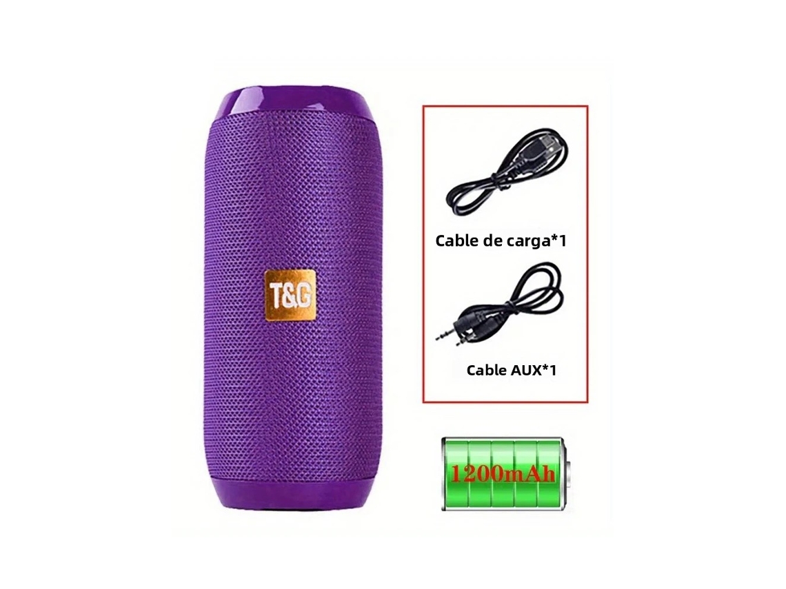(morado) Altavoz Bluetooth Portátil Tg117, Subwoofer Inalámbrico Para Exteriores, Compatible Con Llamadas Manos Libres