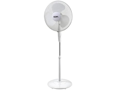 Ventilador de Pie EDM con Base Circular Blanca 45W 40Cm Altura Regulable 110-130 Cm