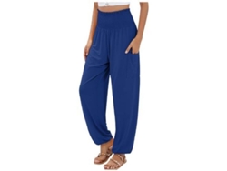 2026-pantalones Harem De Yoga Alto Talle Con Bolsillos Para Mujer Boho M Azul