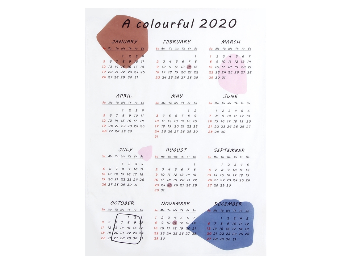 Calendario de pared 2020 para sala de estar con fondo de texto