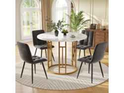 Conjunto Mesa Y Sillas 5 Piezas 80 Cm - Mesa Redonda Con Patas Metálicas Doradas - Gris