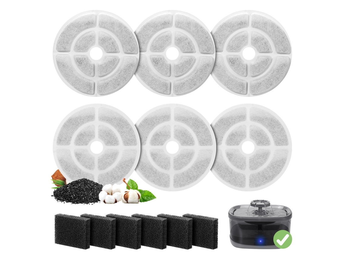 Paquete De 6 Filtros De Repuesto Para Bebederos De Gatos (6 Filtros + 6 Esponjas)
