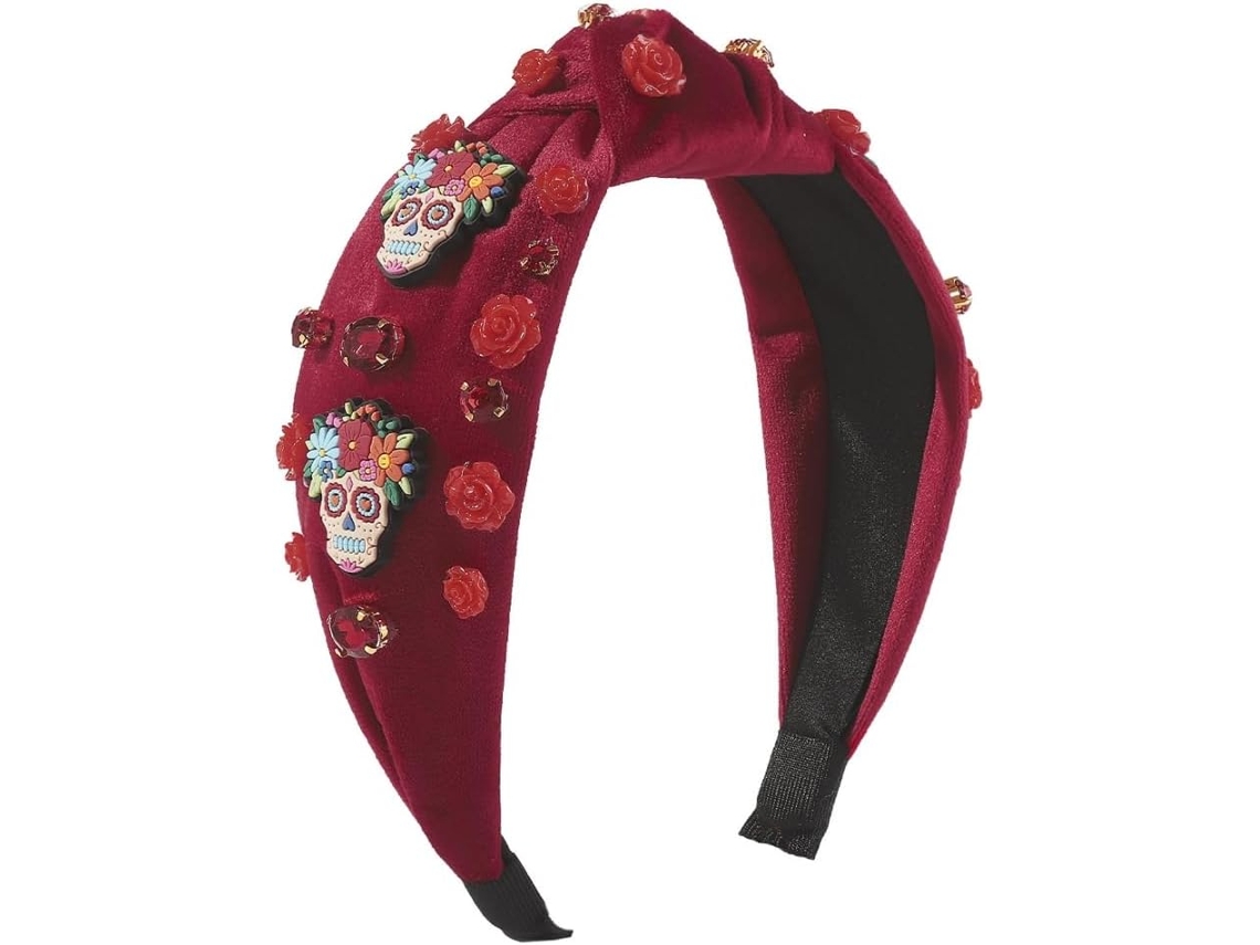 Diadema Ancha Con Nudo Del Día De Muertos Y Cuentas A Juego Para Mujer.