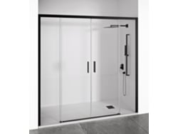 Puerta de ducha corredera frontal, 2 paneles correderos, 2 paneles fijos, cristal antical de 6 mm, negro mate, ancho 190 a 195 cm, alto 195 cm, Bellobath