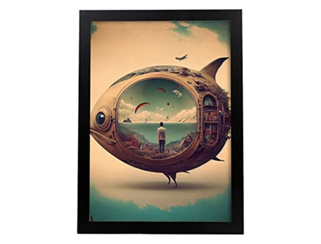 NACNIC Poster Pez En Estilo Surrealismo Cinematográfico Ilustraciones Y Grabados De Historieta Abstracta Y Artística A3 Marcos Negros