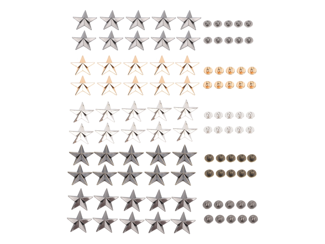 50 Juegos De Remaches De Estrella De 5 Puntas, Tornillos De Aleación Estilo Punk Para Ropa, 20,5 Mm, Oro, Plata, Negro, Bronce.