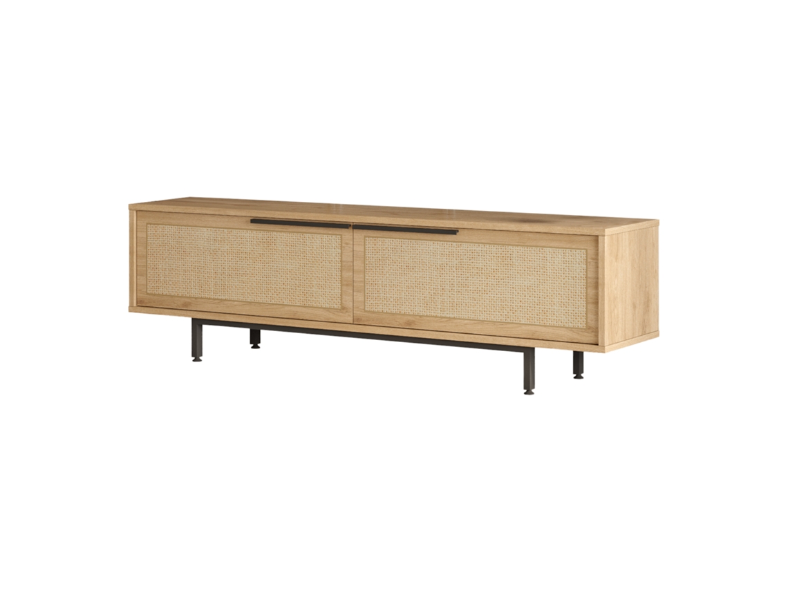 Mueble de TV Kvænangen con 2 puertas aglomerado 160x36x45cm - Roble / Ratán [EN.CASA]