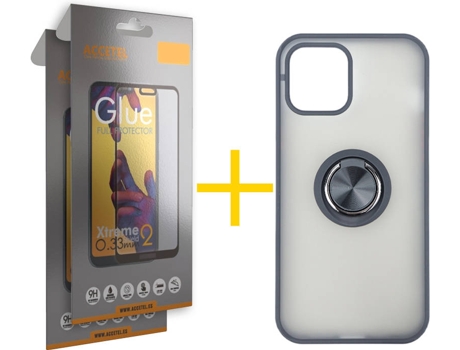 Kit Carcasa y Protector 2 X Cristal Full iPhone 11 Pro Skyhe Gel Bumper Ring Negro