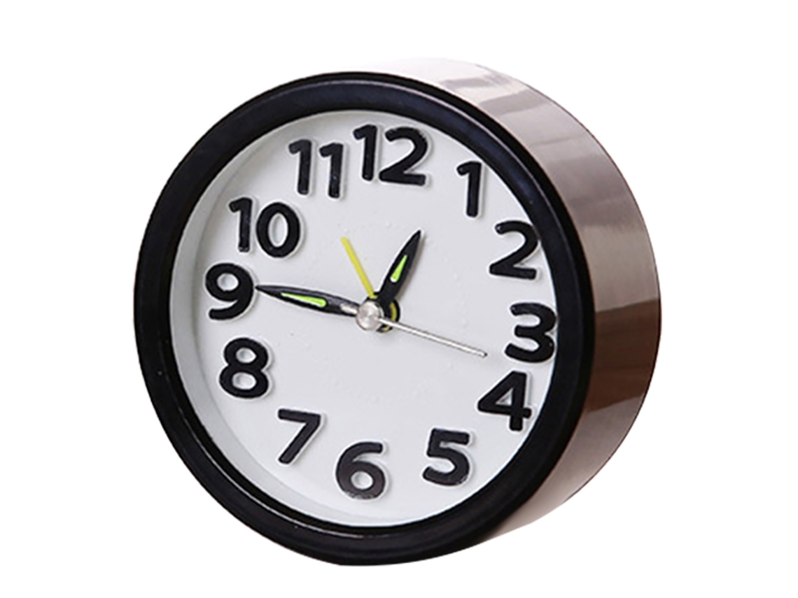Mini reloj despertador de escritorio sencillo, silencioso, redondo y negro, ideal para mesita de noche o para decorar el hogar.