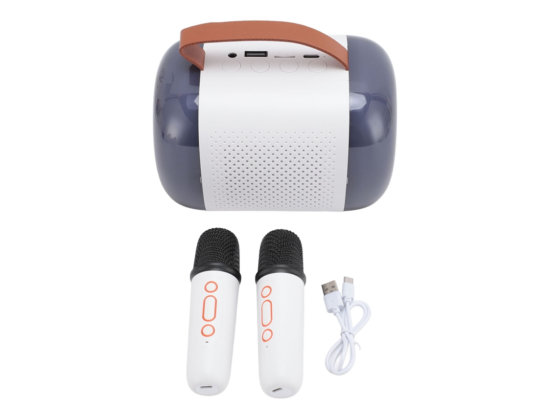 Máquina De Karaoke Portátil Con 2 Micrófonos Inalámbricos, Bluetooth 5.3, Luz Rgb, Para Niños Y Adultos, Color Blanco.
