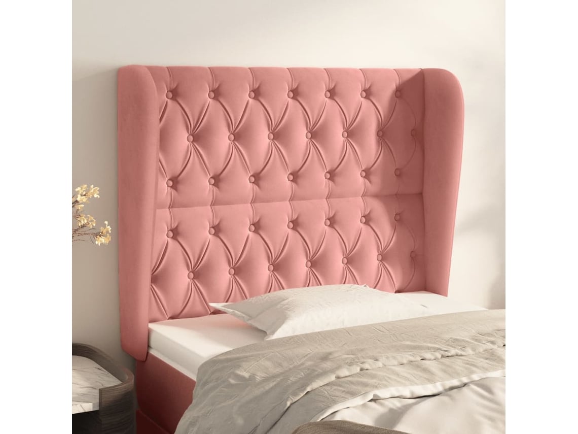 Cabecero Con Orejas De Terciopelo Rosa 103x23x118/128 Cm