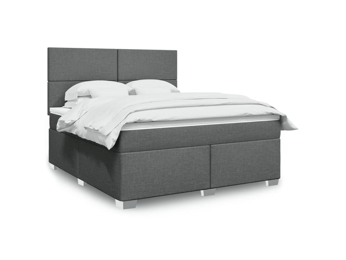 Cama Box Spring Con Colchón Tela Gris Oscuro 180x200 Cm