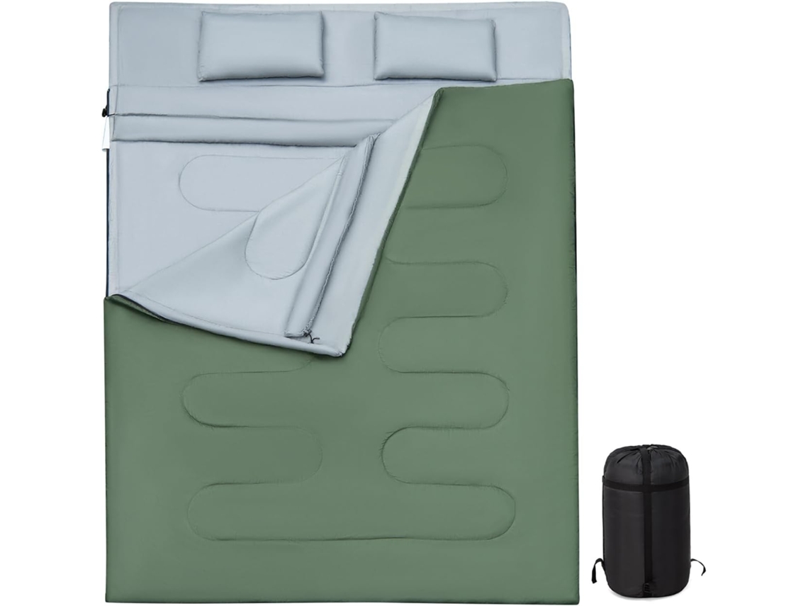 Saco de Dormir con Almohada para 2 Personas Saco de Dormir Desmontable Impermeable para Camping al Aire Libre COSTWAY
