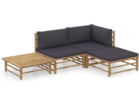 Conjunto 4 de muebles de jardín VIDAXL bambú con cojines gris oscuro