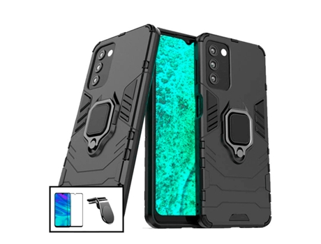Kit Protector de Cristal Templado 5D Full Cover, Funda 3X1 Military Defender y Soporte Magnético L Safe Driving Coche Samsung Galaxy A03s PHONECARE...