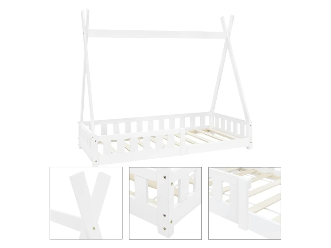 Cama infantil tipi ML-Design 80x160 cm color blanco con protección anticaída y somier