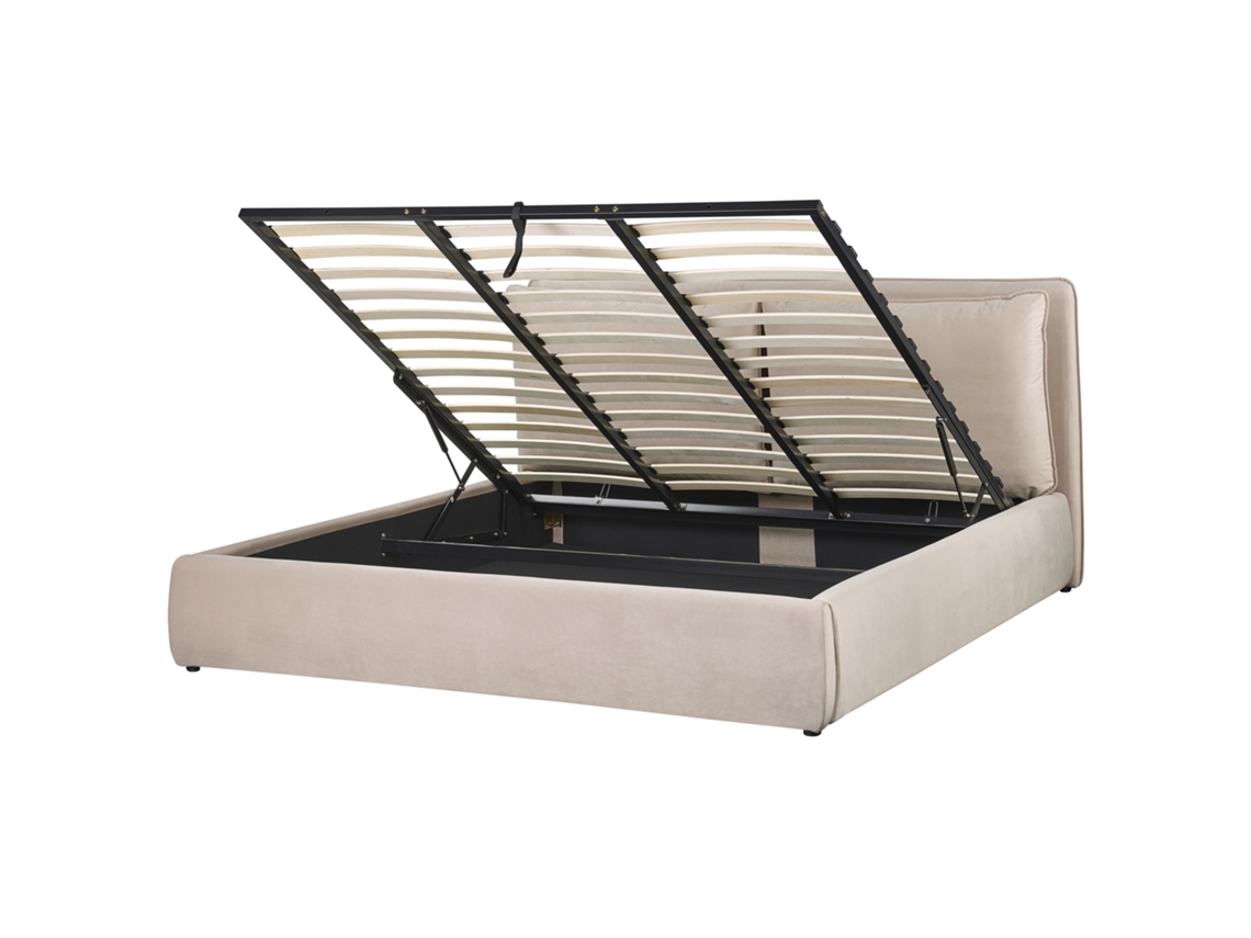 Cama con almacenaje BELIANI Bajonna de Terciopelo Beige 204x235x102