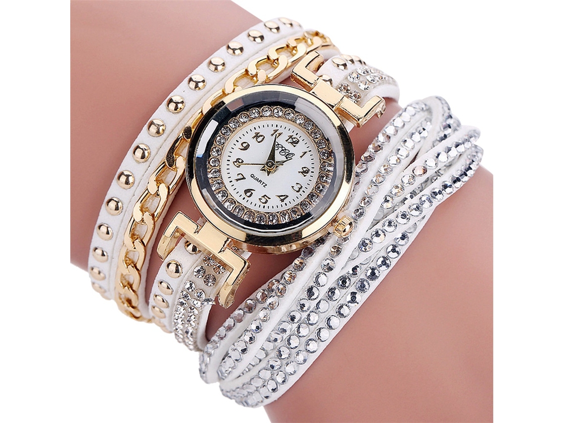 Relógio feminino de quartzo com mecanismo de pulso, mostrador com numerais romanos e pulseira de couro vermelha. Estilo simples.
