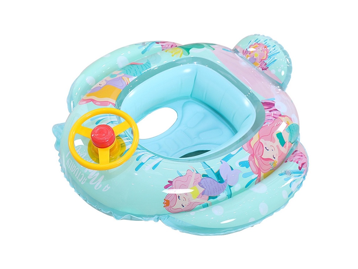 HYMNORA Anillo Hinchable Infantil con Volante y Bocina, Diseño Sirena, Barco para Bebés, Aro de Natación, Juguete Acuático de Verano