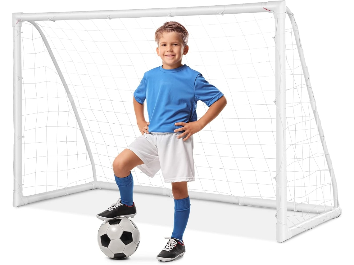 Portería de fútbol portátil para niños, portería de fútbol 183 x 120 cm y red para patio con estructura en PVC resistente COSTWAY