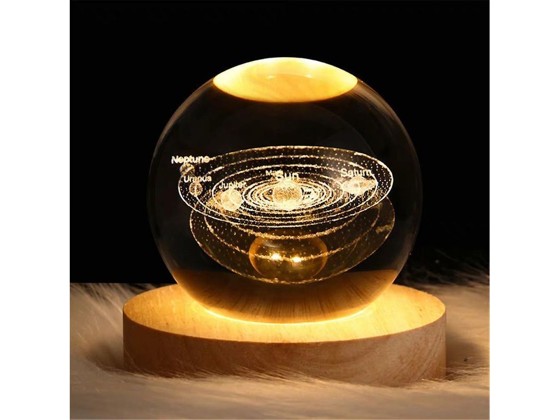 Lámpara De Noche Con Forma De Bola De Cristal Del Sistema Solar En 3d Con Base, Regalo De Navidad, Grabado Láser.