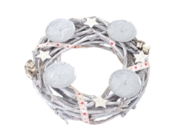 Corona de Adviento redonda, decoración navideña de mesa de madera, Ø 30 cm, blanco grisáceo, velas no incluidas 04_0002564