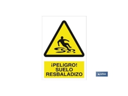 Señal poliestireno 297x210mm. ¡peligro! suelo resbaladizo