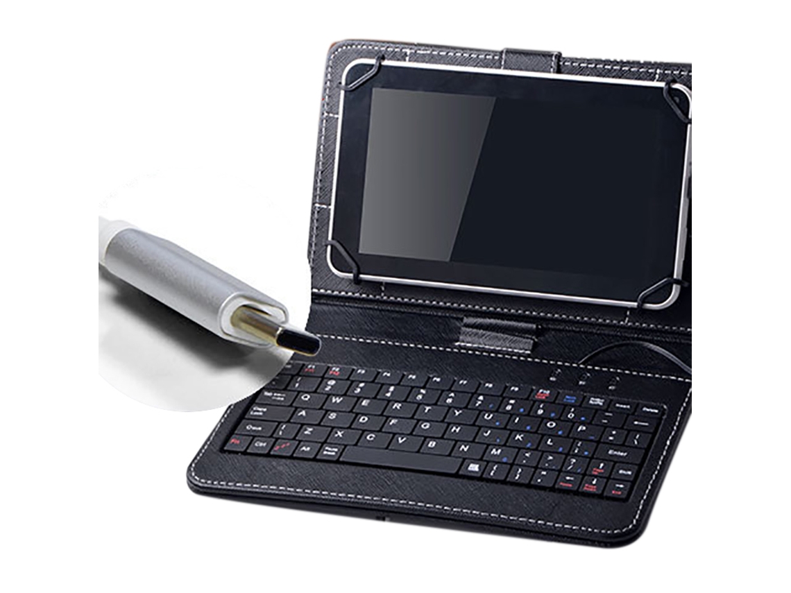 Funda Protectora Con Teclado Con Cable Para Tablet Android Universal De 10,1 Pulgadas Con Adaptador Usb Tipo C.