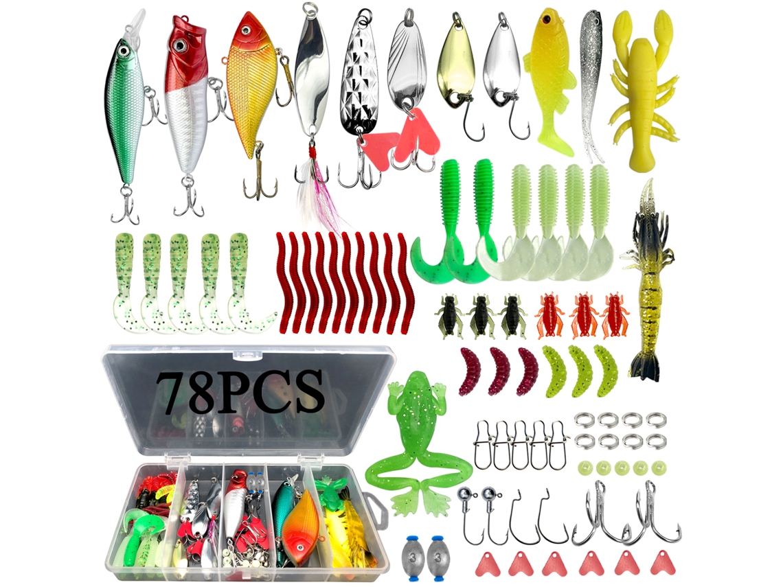 (juego De 78 Piezas) Kit De Señuelos De Pesca Para Pescar Lubina En Ríos, Lagos Y Océanos.