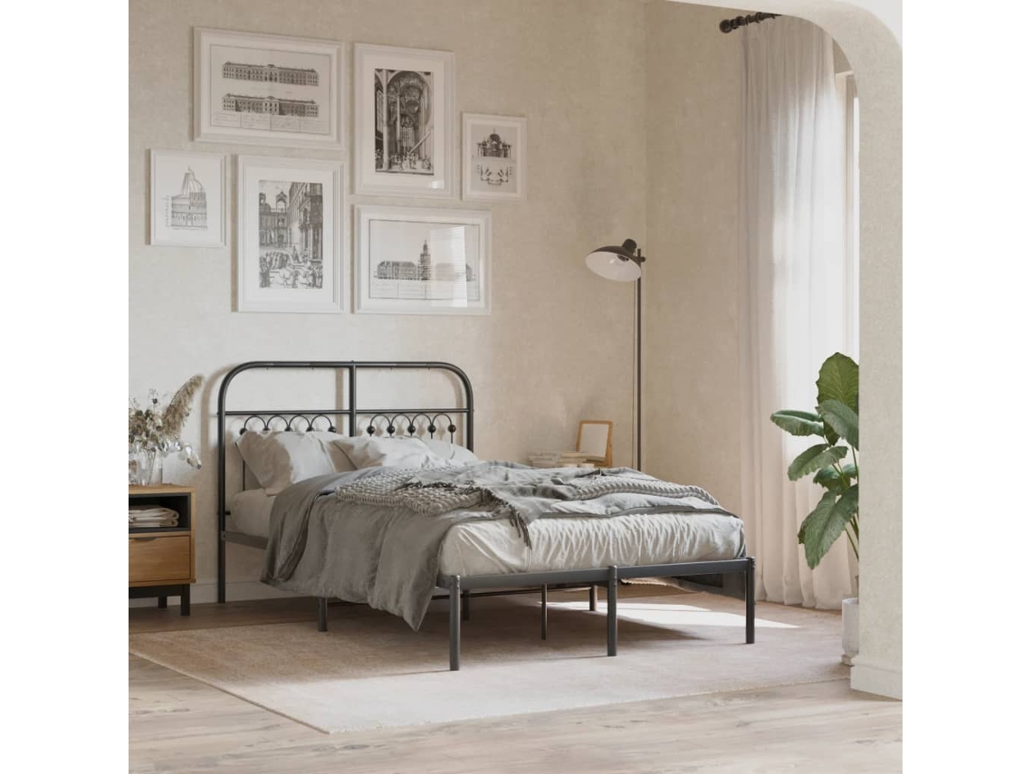 Estructura Cama Sin Colchón Con Cabecero Metal Negro 120x200 Cm