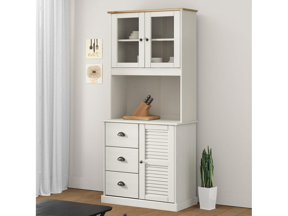 Aparador Alto | Mueble De Comedor | Buffet Alto Vigo Madera Maciza De Pino Blanco 78x40x175 Cm Wsd26818