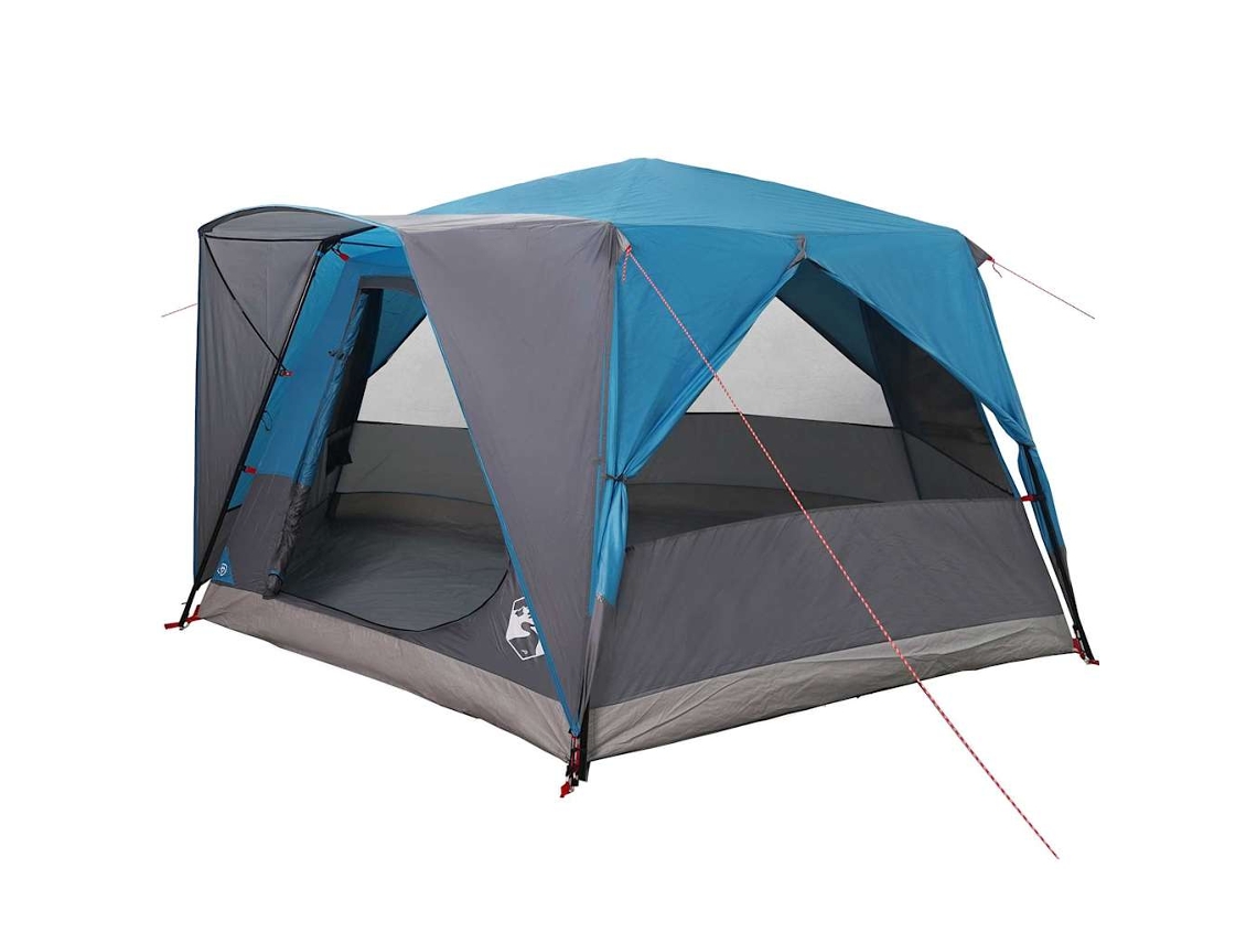 Tienda de campaña tipo cabaña azul para 7 personas, 400 x 350 x 212 cm