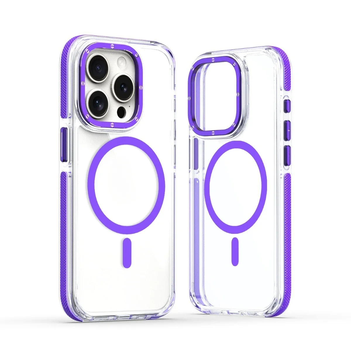 (iphone 12 Pro, Morado) Funda Protectora Magnética Transparente Para Iphone, Compatible Con Carga Inalámbrica Magsafe.