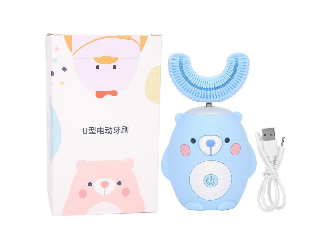 Cepillo de dientes eléctrico automático para niños con forma de U y estampado de oso de dibujos animados GOKOCO (Azul Ymmr)