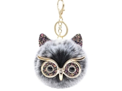 Llavero Con Pompón De Piel Sintética En Forma De Búho Para Bolso/joyería (negro Mezclado)
