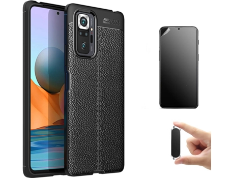 Kit Carcasa, Protector y Soporte Xiaomi Redmi Note 10 Pro Ultimatte Rugged Leather Negro