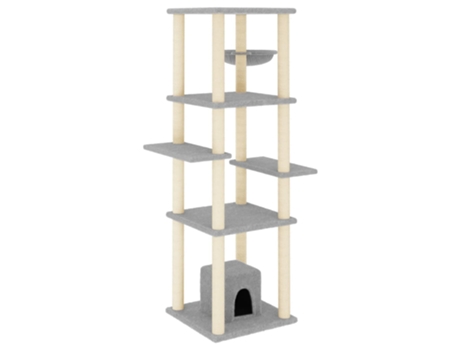 Rascador para gatos con postes de sisal gris claro VIDAXL (154 cm)